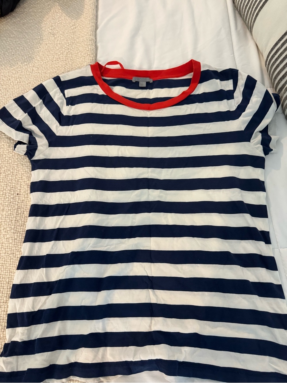 COS Navy & White Striped Tee with Red Trim